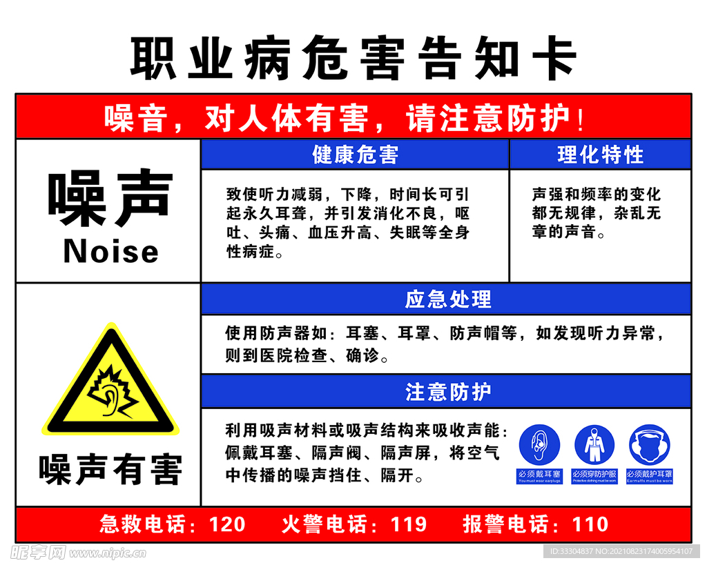 职业病危害告知卡噪声