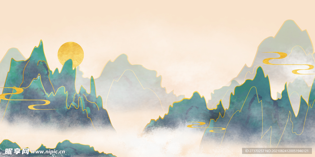 中国风鎏金山峰意境中国风背景
