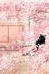 手绘樱花风景插画图片 