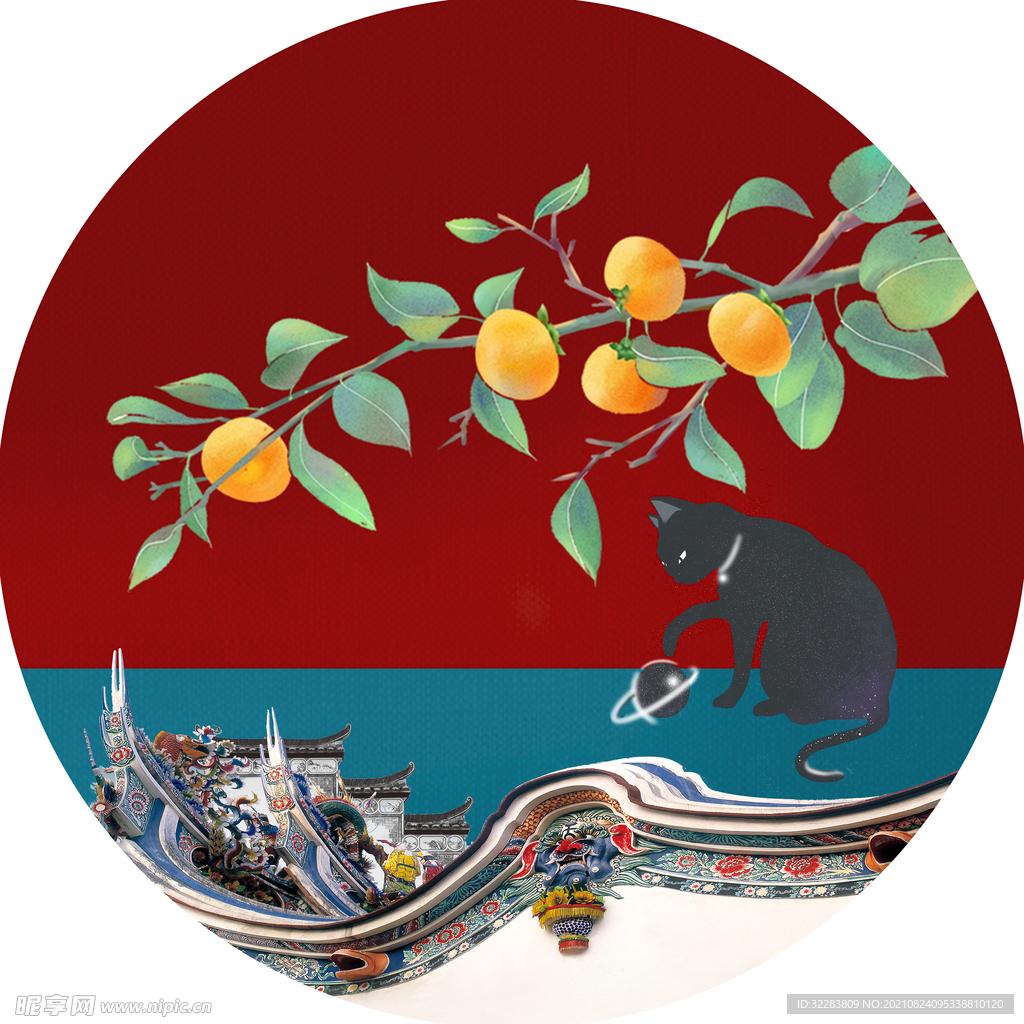 中国风柿子装饰画