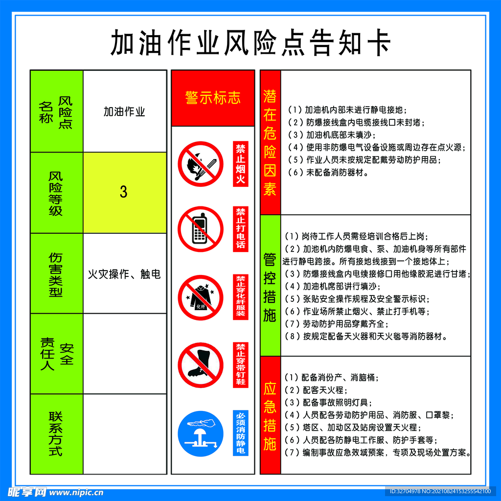 加油作业风险点告知卡