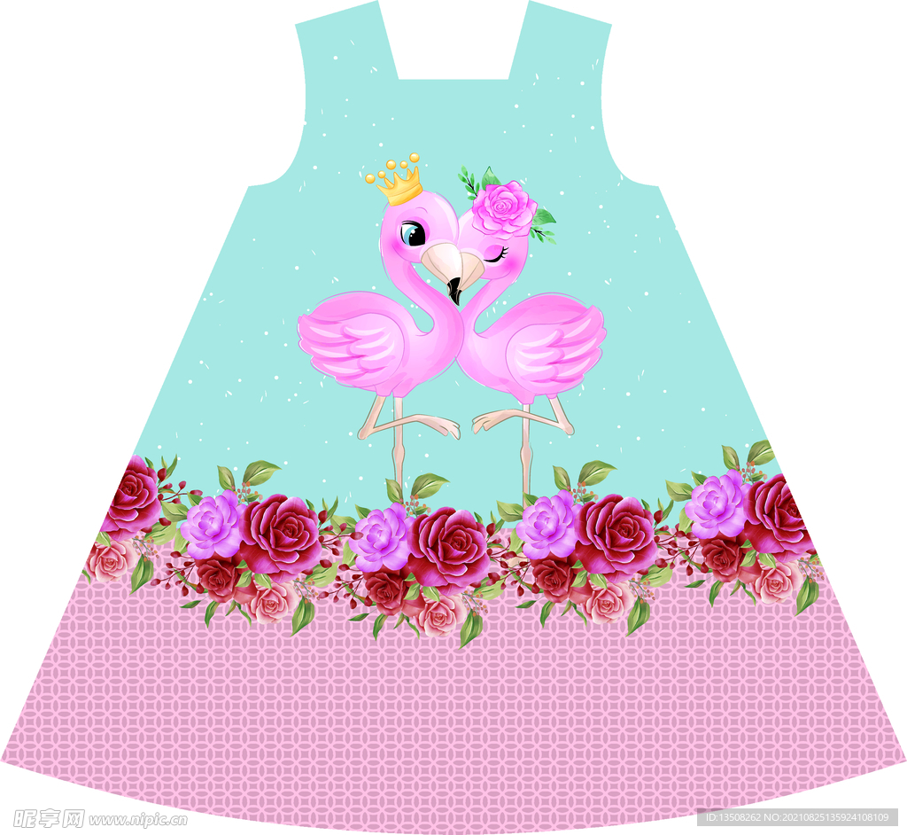 粉色天鹅花朵数码印花定位童装