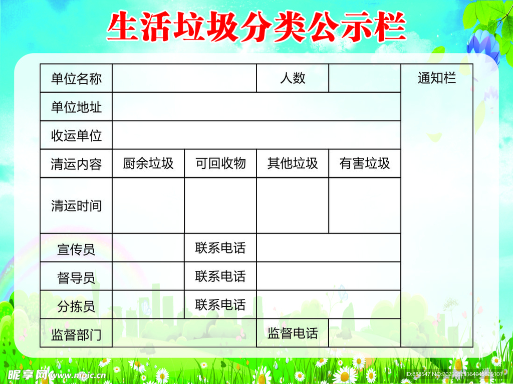 生活垃圾分类公示栏