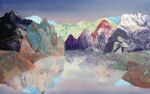 抽象山水画背景墙