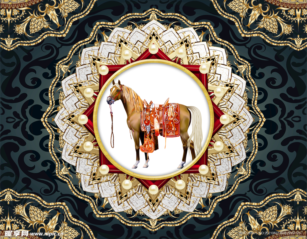古典花纹马装饰画