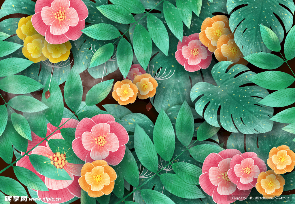 美丽的绿叶鲜花