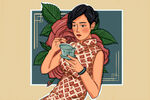喝茶的美女