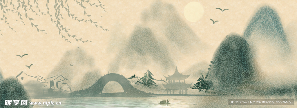 手绘古风插画背景图片