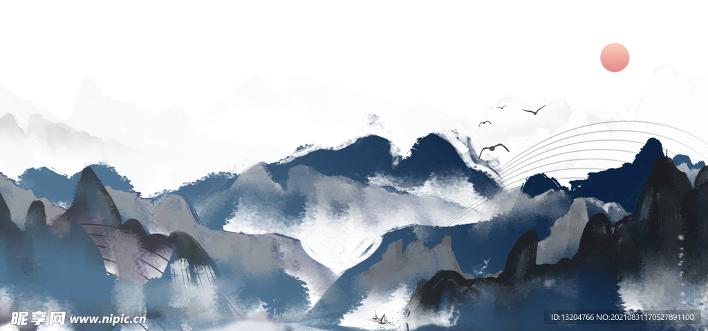 抽象水墨山水画