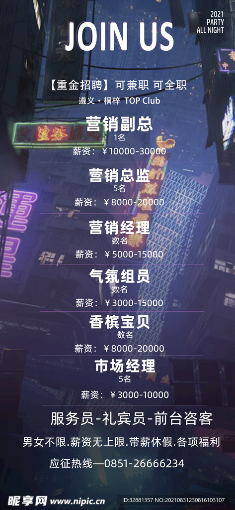 酒吧招聘海报