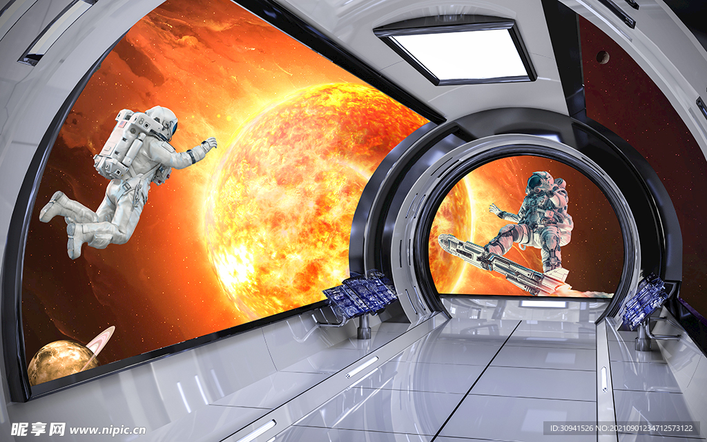 3D太空舱宇航员外太空背景墙
