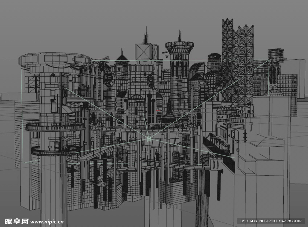 C4D模型科幻结构城市场景