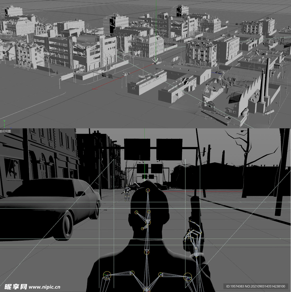 C4D模型废墟构图场景