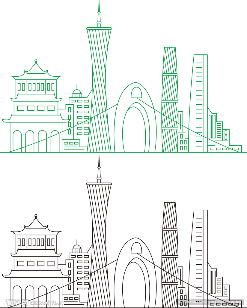 广州现代建筑简笔画图片