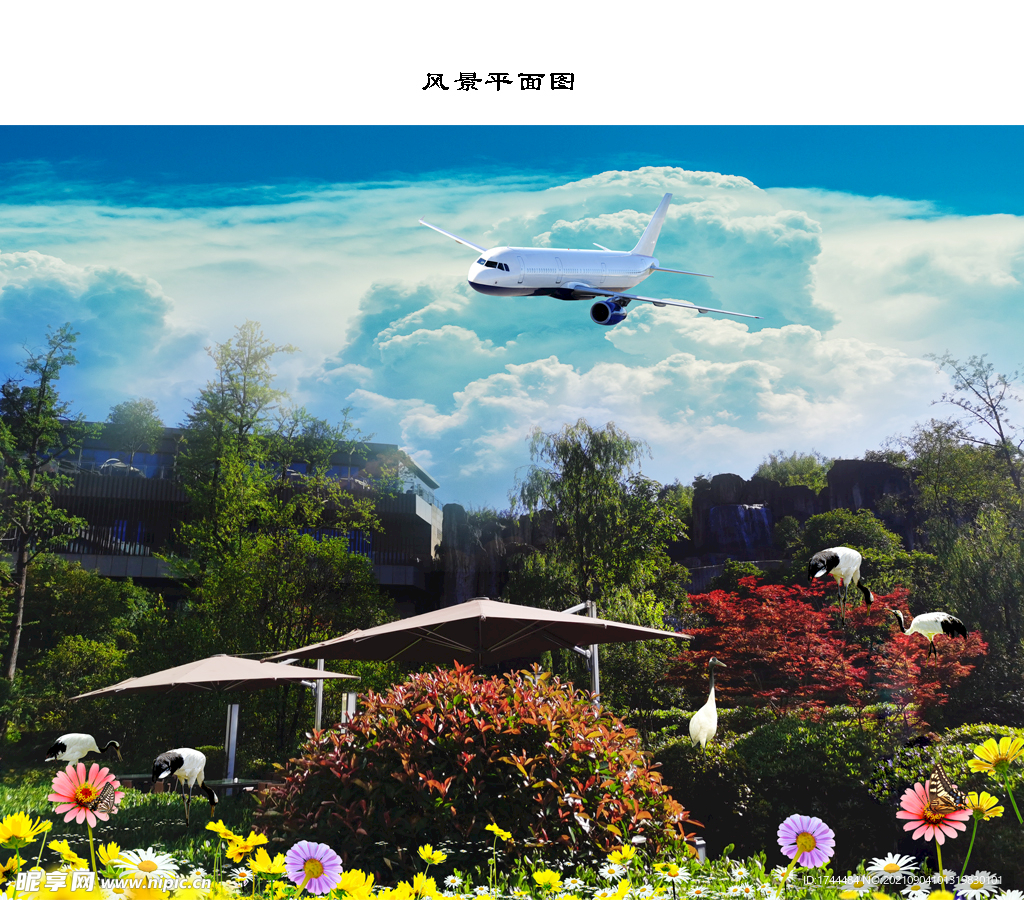 蓝天白云公园风景平面图