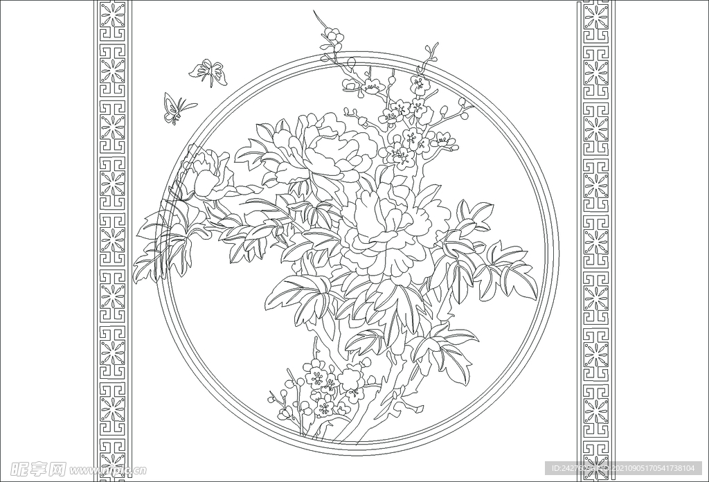 线描牡丹花