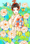 花丛中的小姑娘