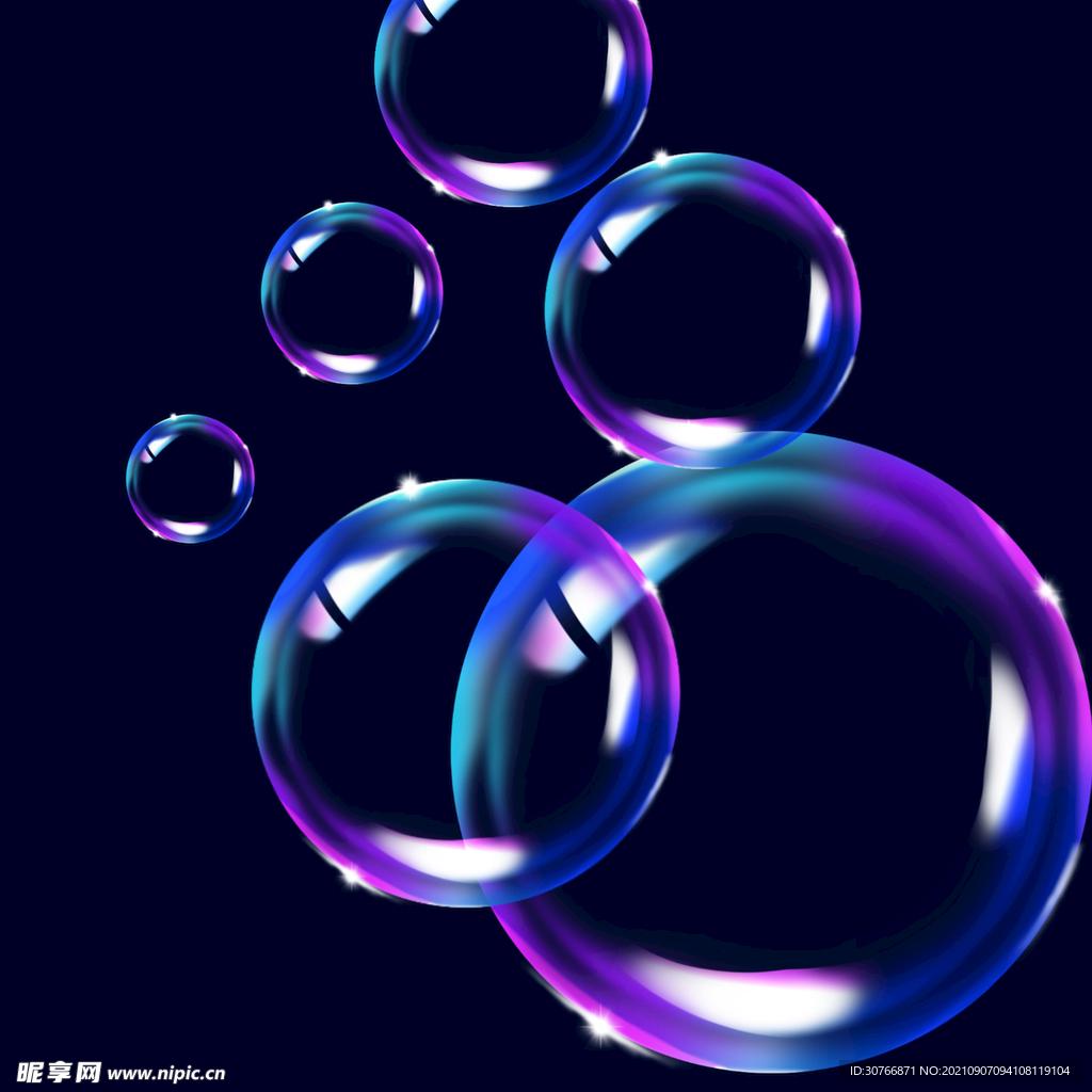 蓝色紫色泡泡泡沫插画元素