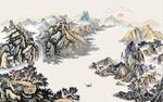 中式仿古山水国画电视背景墙