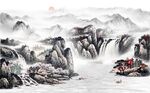 中式水墨山水国画电视背景墙