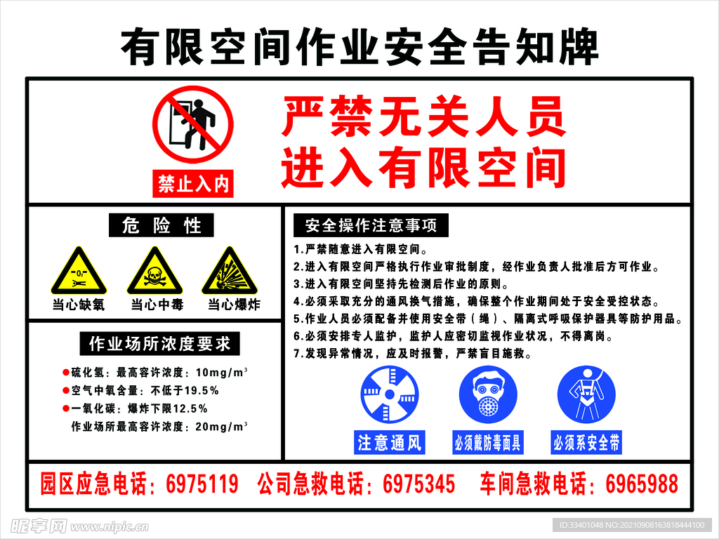 有限空间作业安全告知牌横向