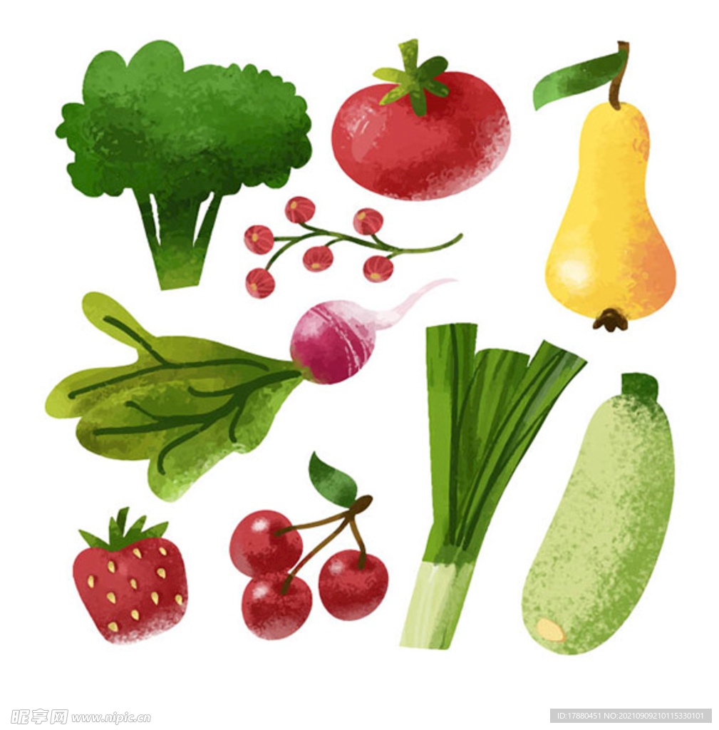 水彩蔬菜和水果