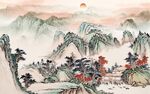 中式水墨山水国画电视背景墙