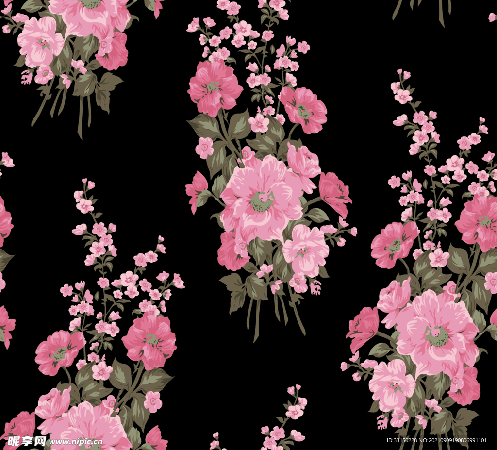数码印花玫瑰花绣球花抽象花卉
