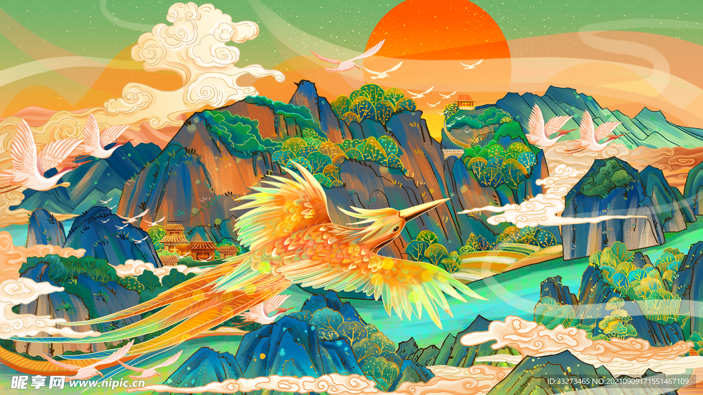 中国风龙虎山手绘