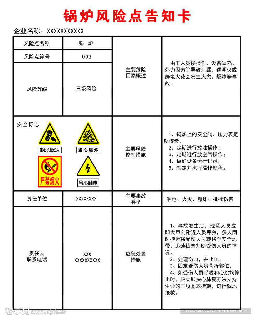 锅炉风险点告知卡