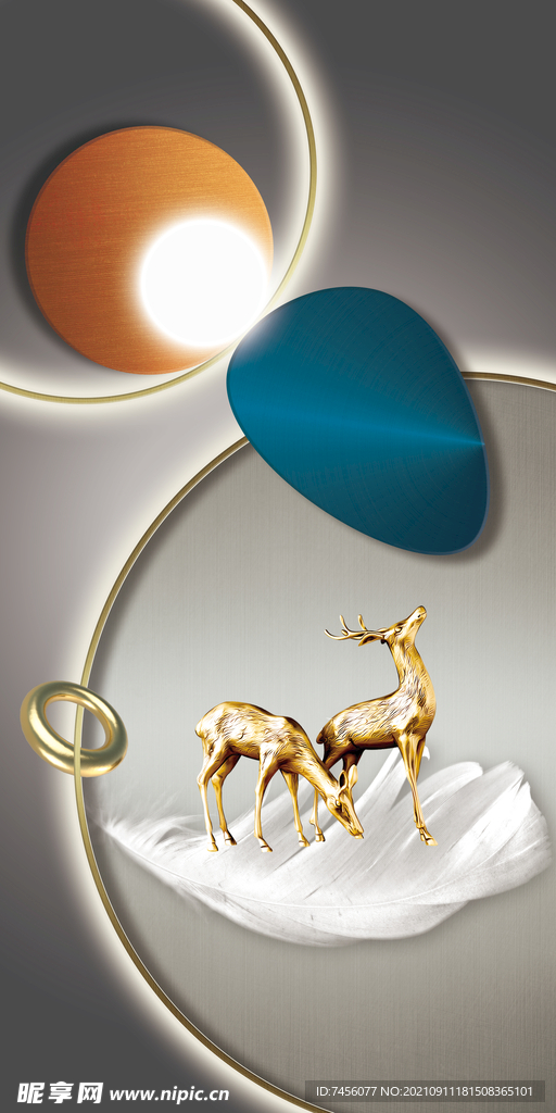 金色麋鹿装饰画挂画