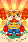 虎年大吉漫画海报