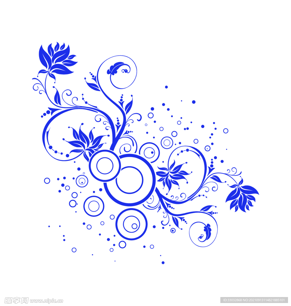 蓝色古典花纹元素