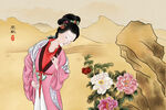 美女赏花