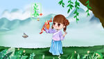 放风筝的小女孩