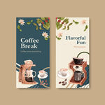 花与诗咖啡名片卡片模板矢量