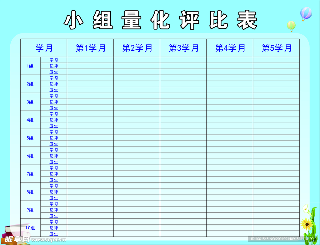 小组量化评比表