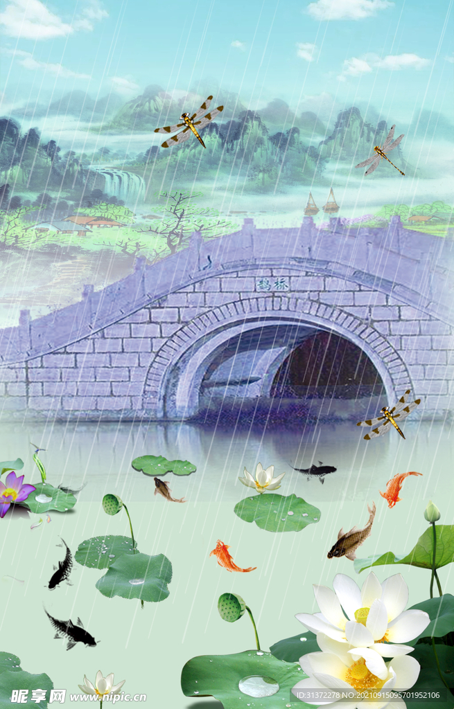  荷花插画海报图片 