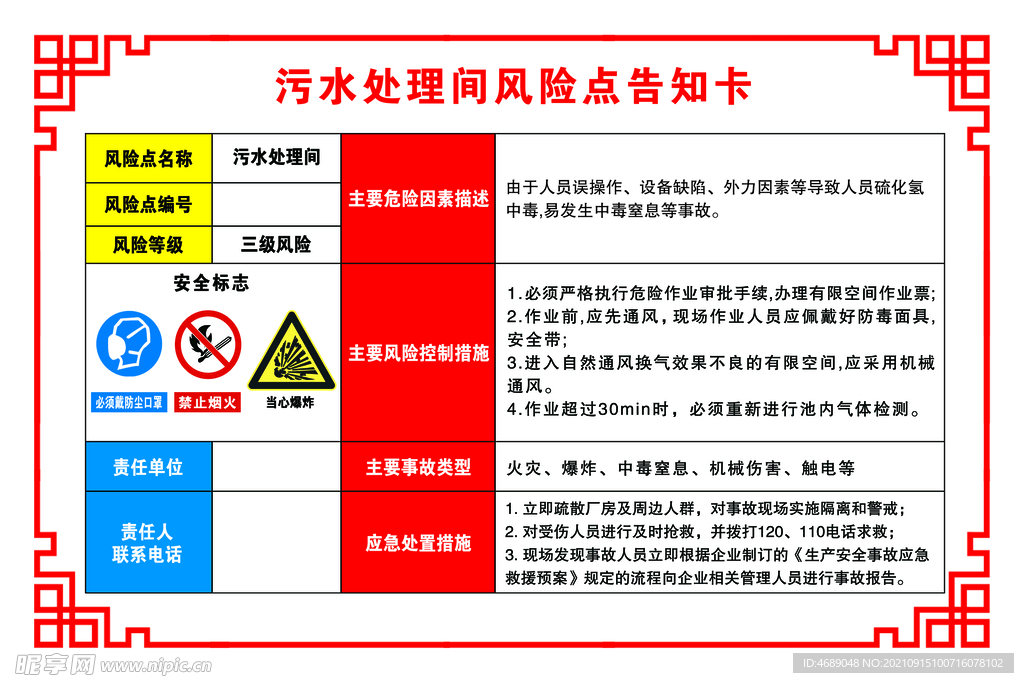 污水处理间风险点告知卡