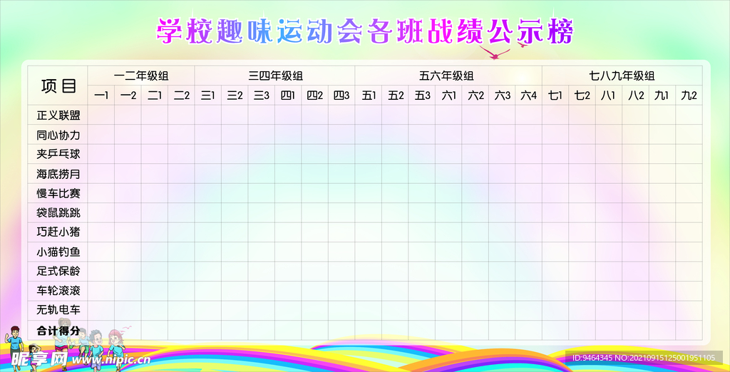 运动会成绩表
