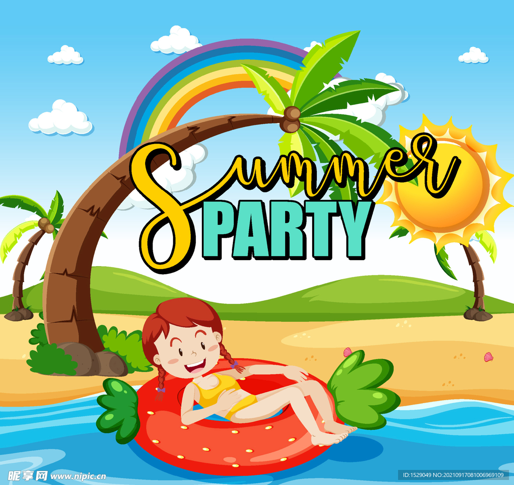 手绘夏天女孩  