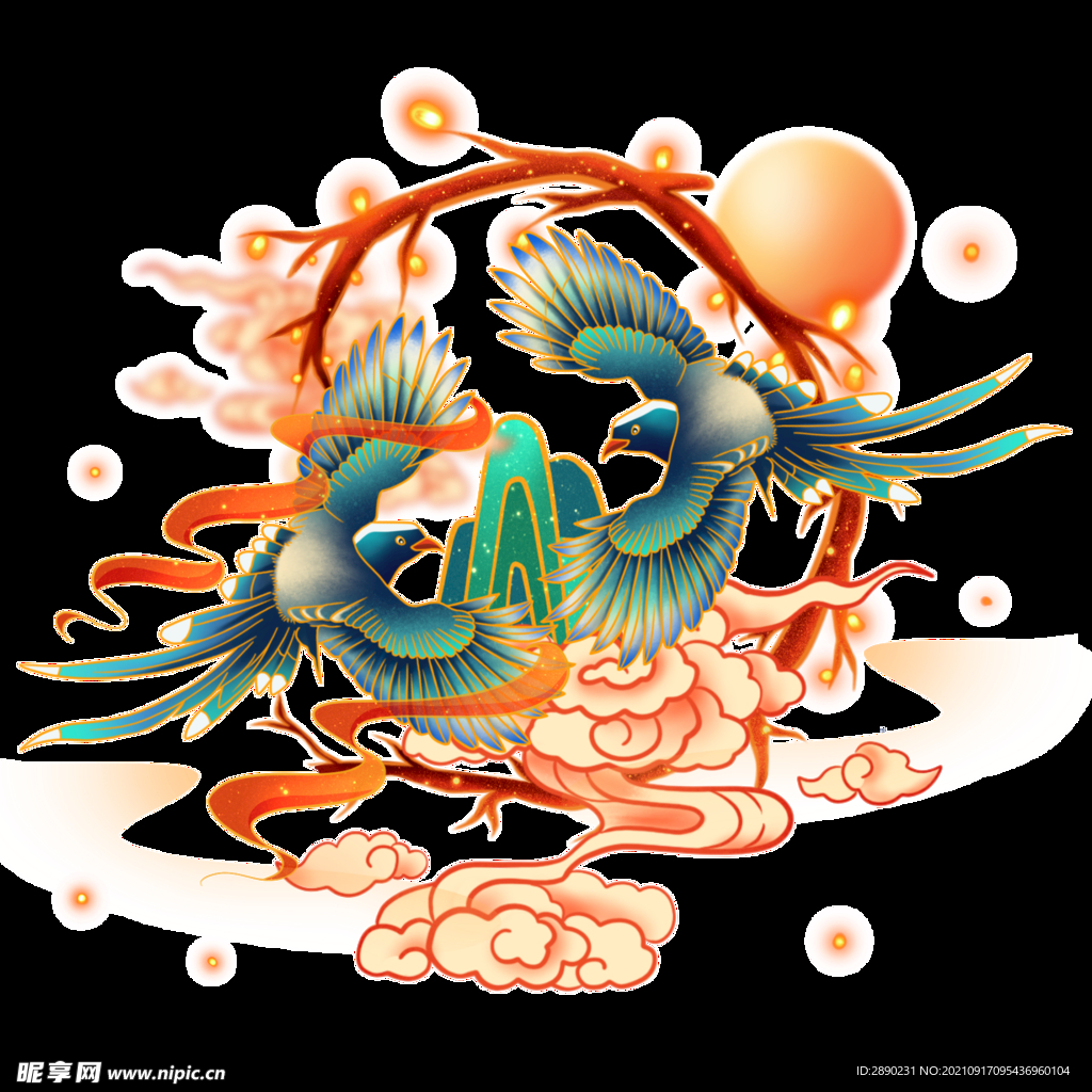 手绘插绘喜鹊