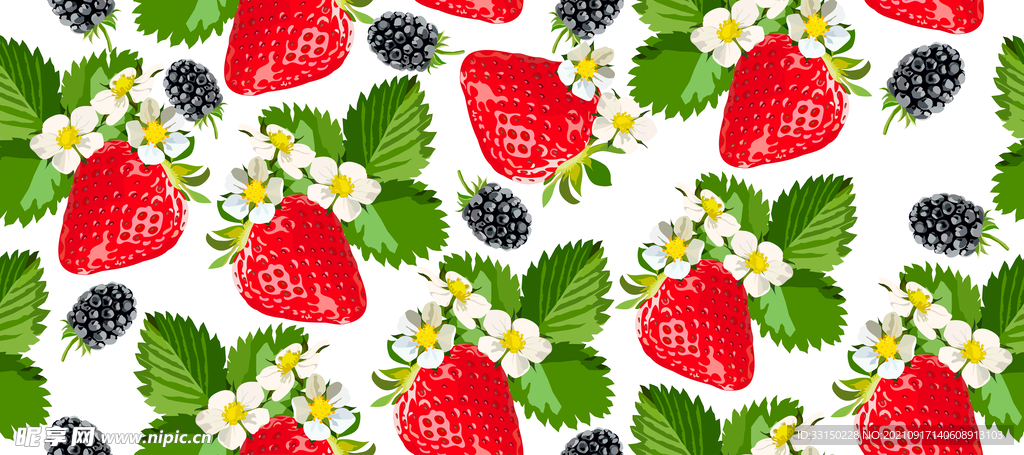 数码印花水彩花抽象草莓水果