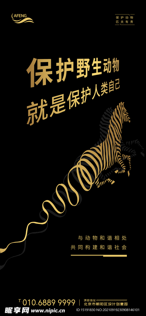 黑金斑马抽象保护野生动物海报