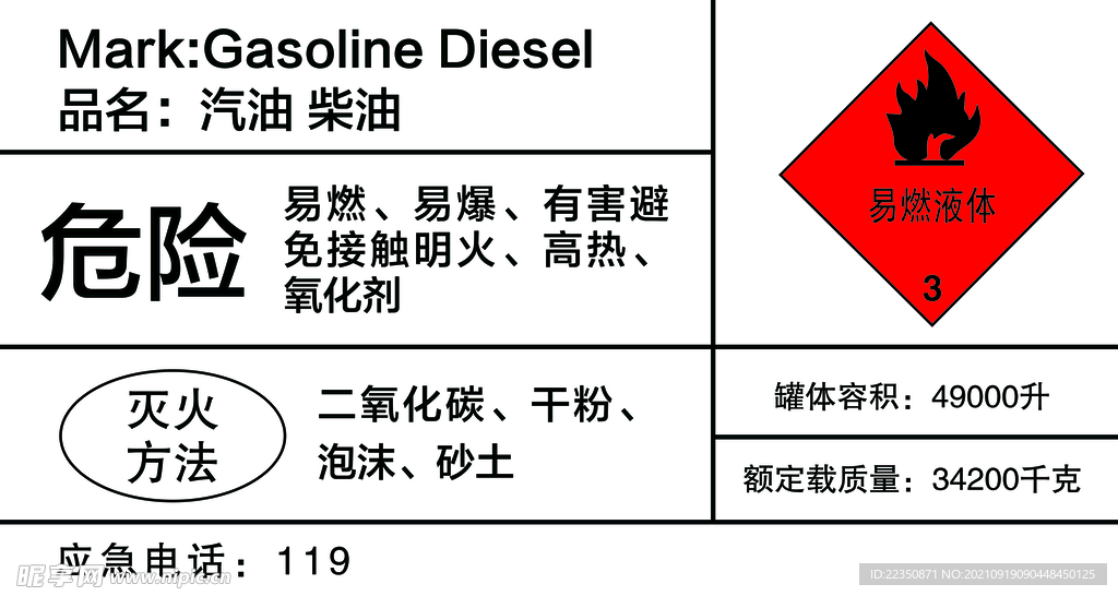 柴汽油危险公示牌