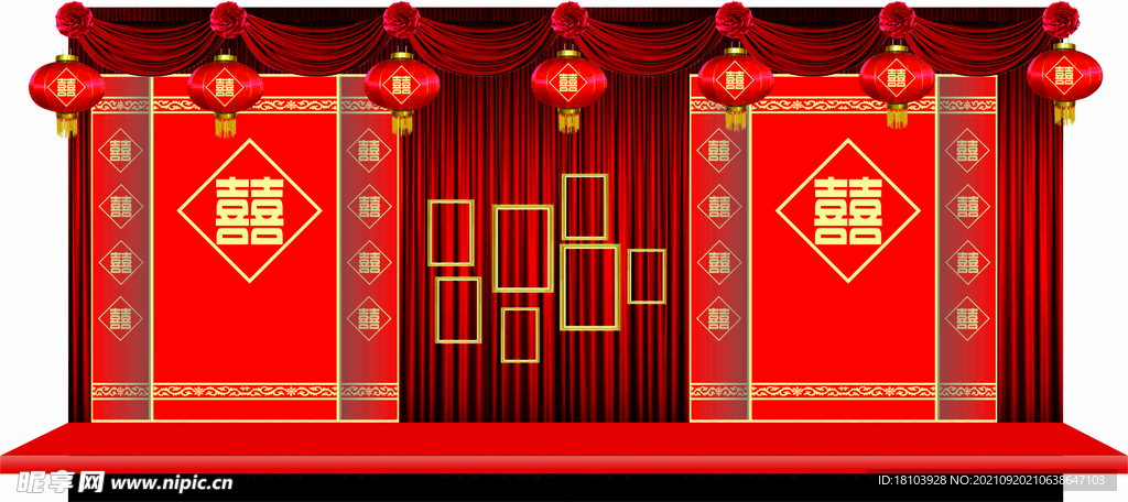 大红色主题婚庆照片舞台背景