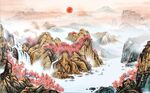 鸿运当头山水国画电视背景墙