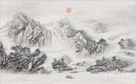 中式青绿山水国画电视背景墙