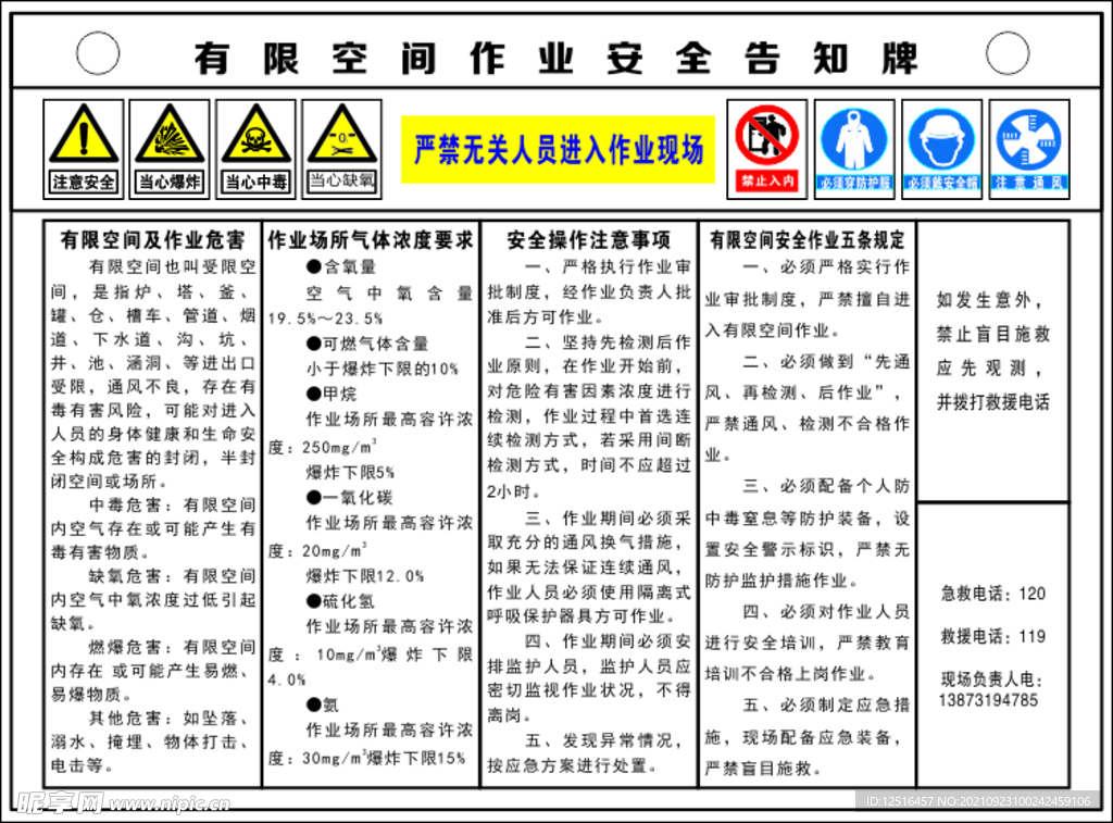 有限空间作业安全告知牌