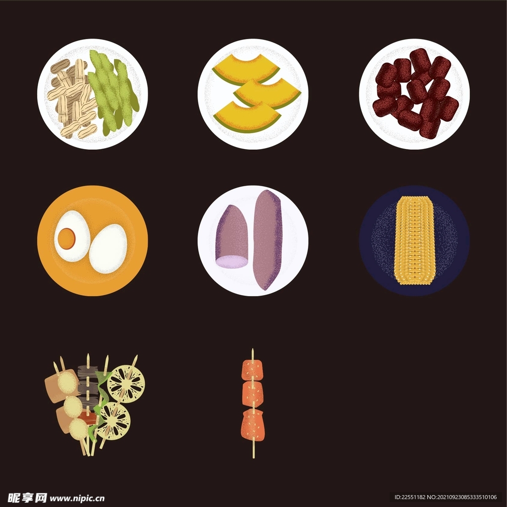 中餐食物扁平插画元素